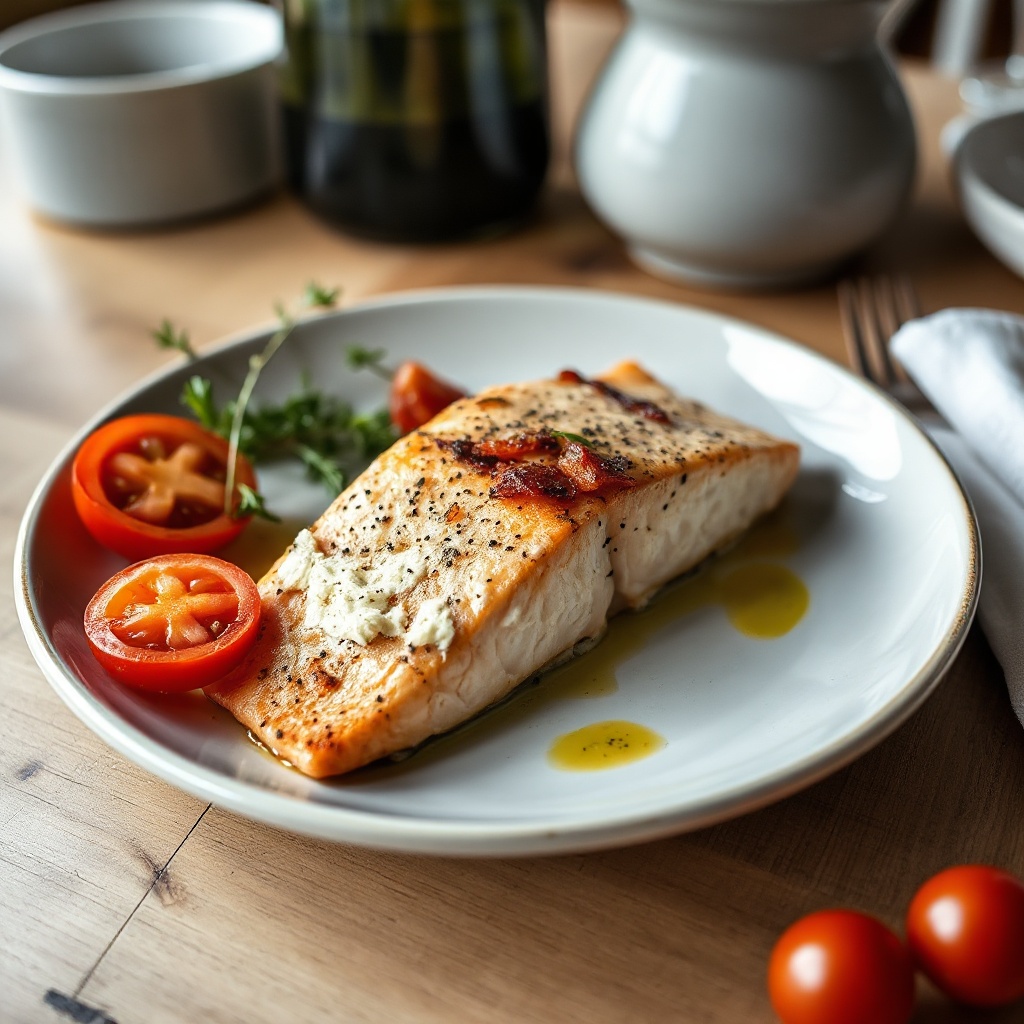 Gegrillter Lachs mit knusprigem Pancetta und Kräuterfrischkäse