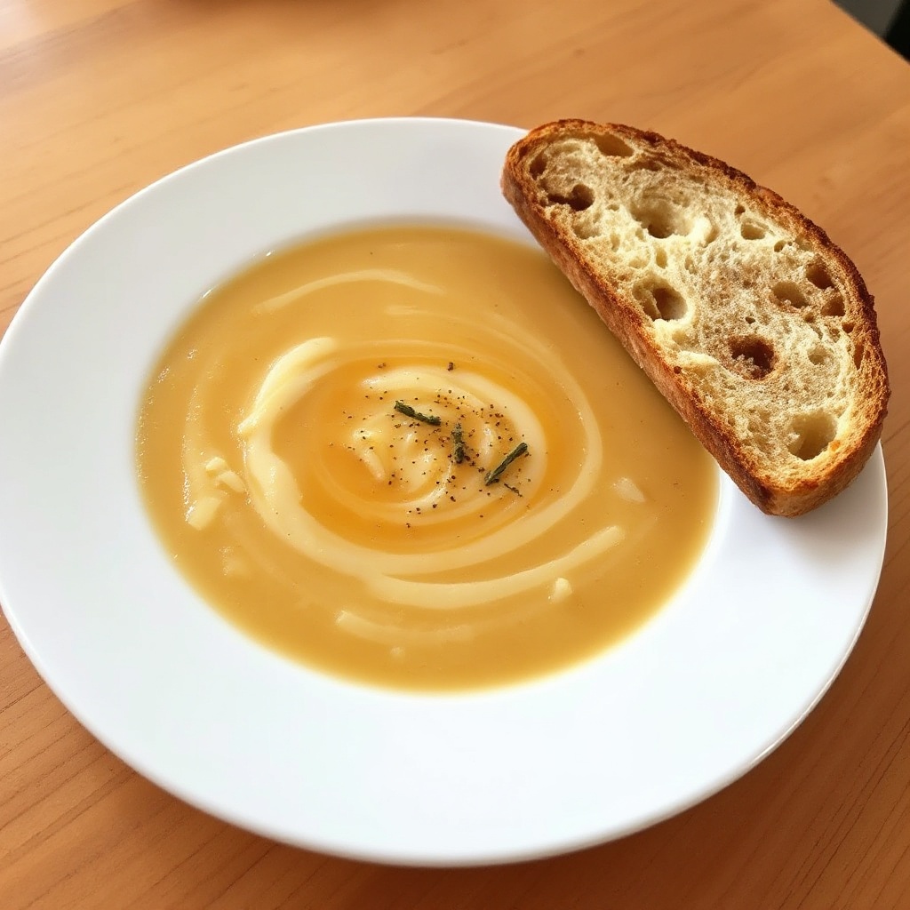 Golden Onion Soup with Cheesy Croutons