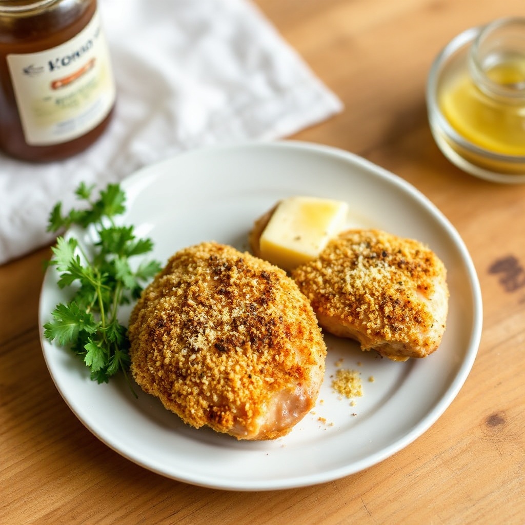 Knusprige gebackene Hähnchenschenkel mit Kräuter-Panko-Kruste