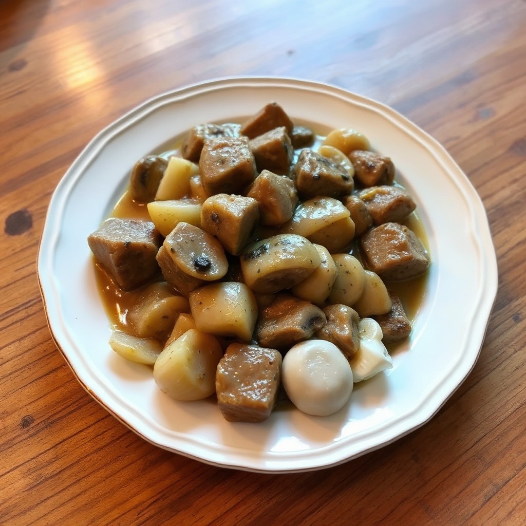 Herzhafte Würfelsteaks in Pilzsoße