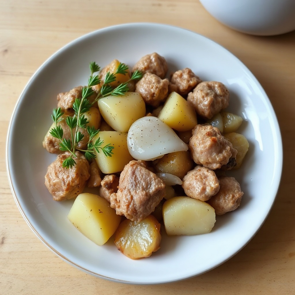 Herzhafter Morgen-Pork und Kartoffel-Pfanne