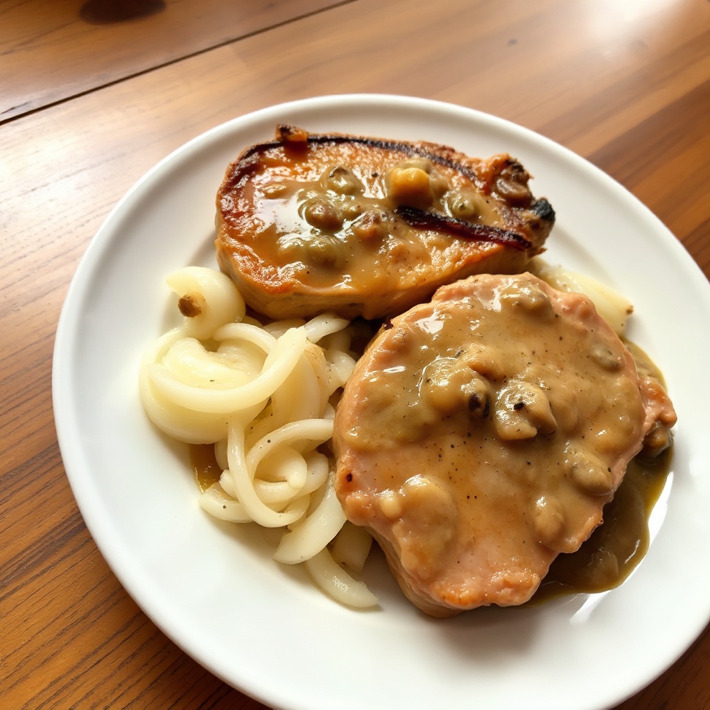 Herzhafte Zwiebel-Schweinekoteletts aus dem Slow Cooker