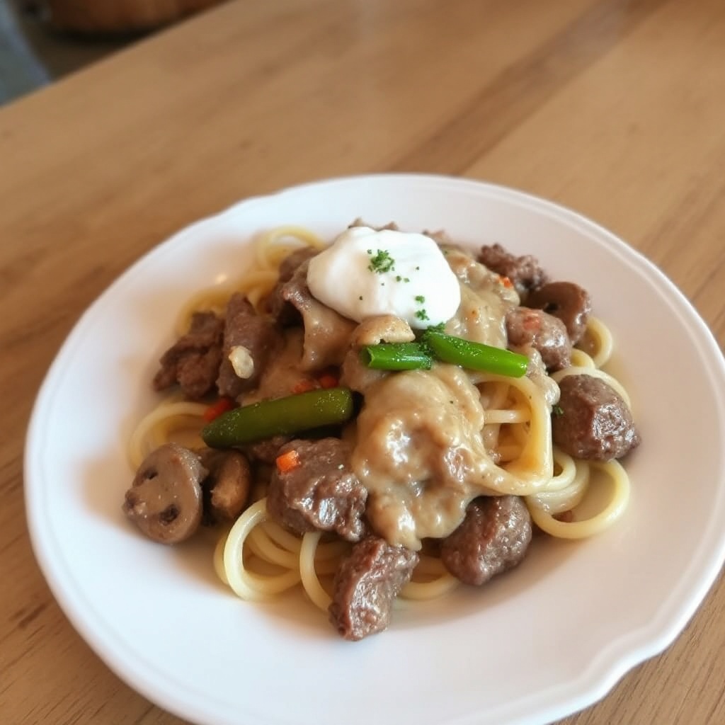 Herzhafter Rindfleisch Stroganoff mit einem Twist