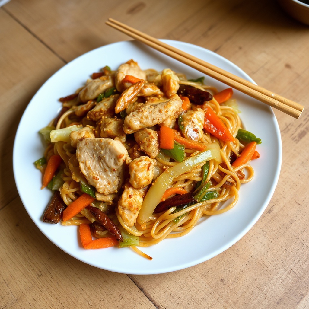 Herzhafte Sesam-Hühnchen-Nudel-Pfanne