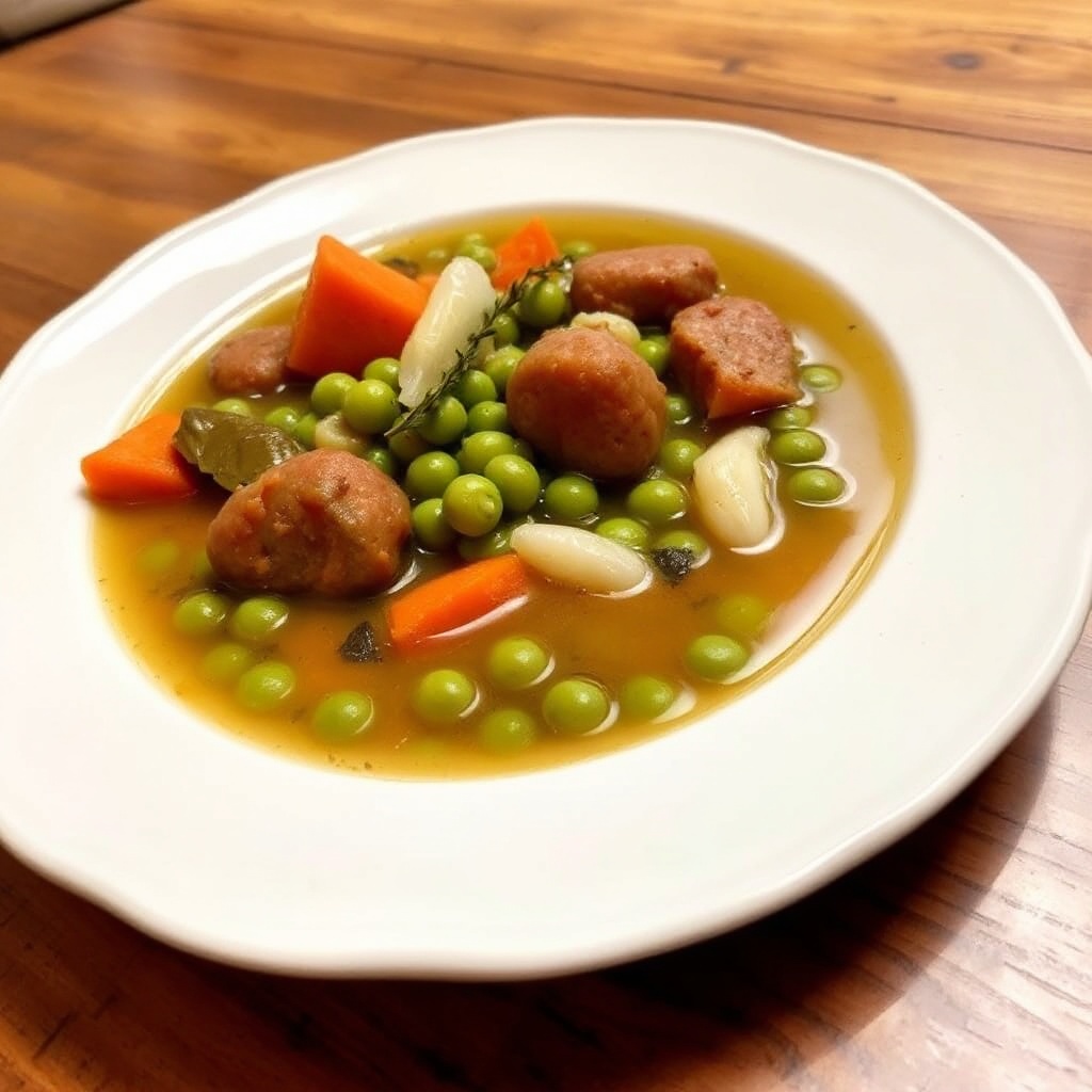 Herzhafter Erbsen- und Wurst-Slow-Cooker-Suppe