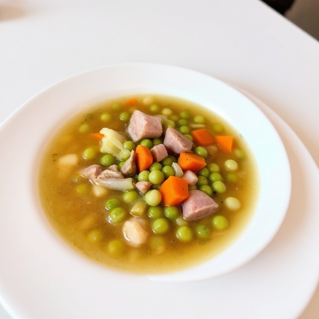 Herzhafter Erbsensuppe mit Schinken
