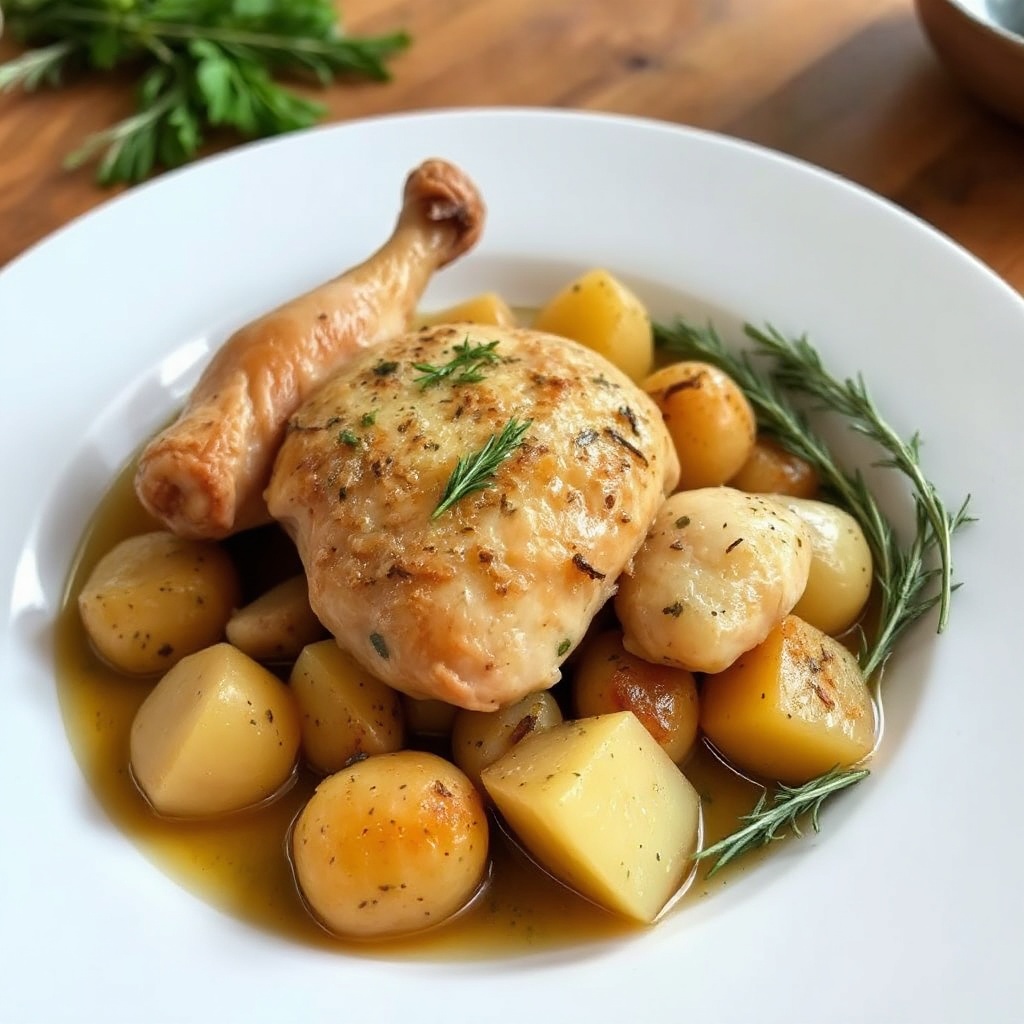 Kräuter-infused Brathähnchen mit Kartoffel-Medley