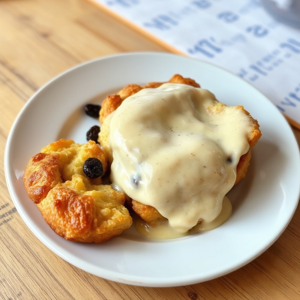 Pudding di Pane Decadente con Salsa alla Crema di Bourbon