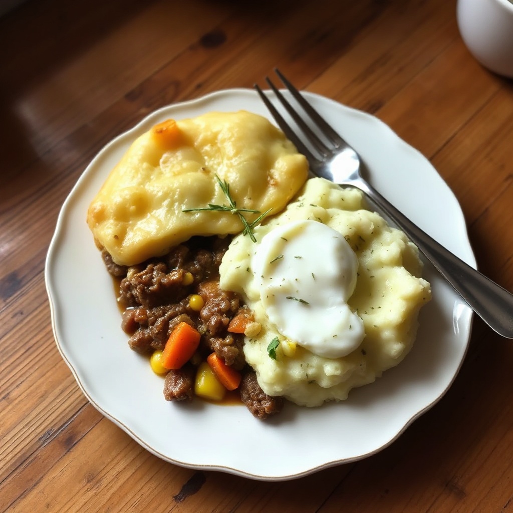 Hüttenpie mit Kräuter-Infusion Kartoffelpüree