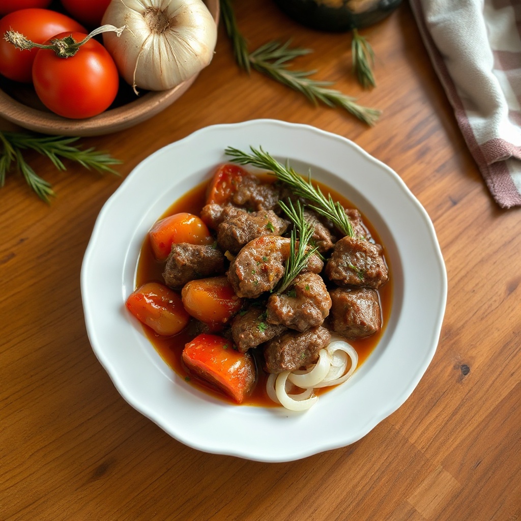 Herzhafter Kräuter-Rindfleisch mit Tomaten