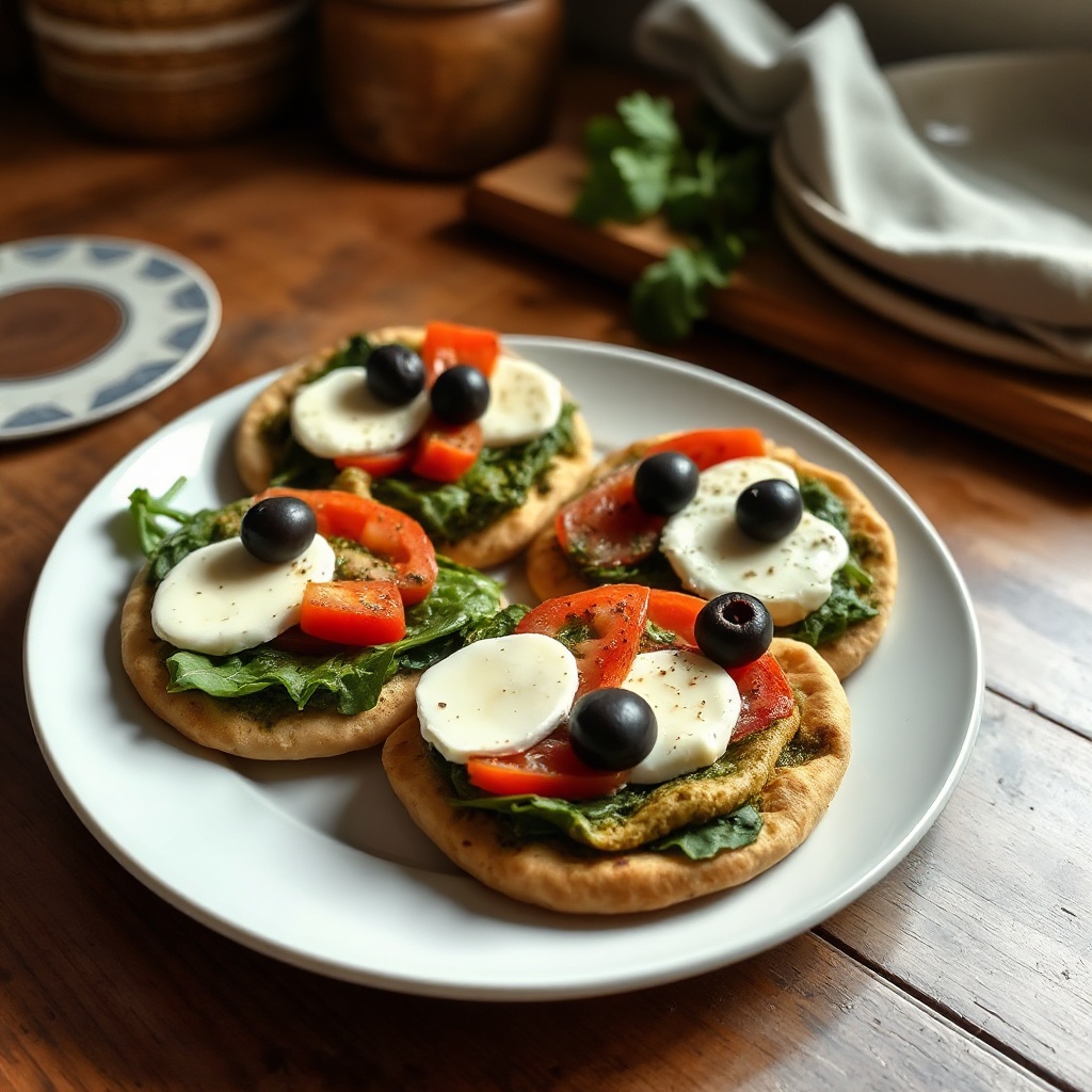 Mediterranean Pita Pizzas with Spinach and Olives