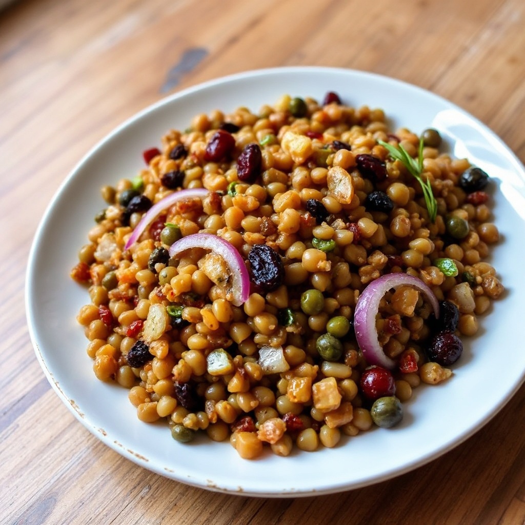 Gewürzter Linsensalat mit Rosinen und Kapern