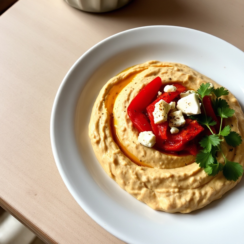 Gerösteter roter Paprika und Kräuter-Hummus