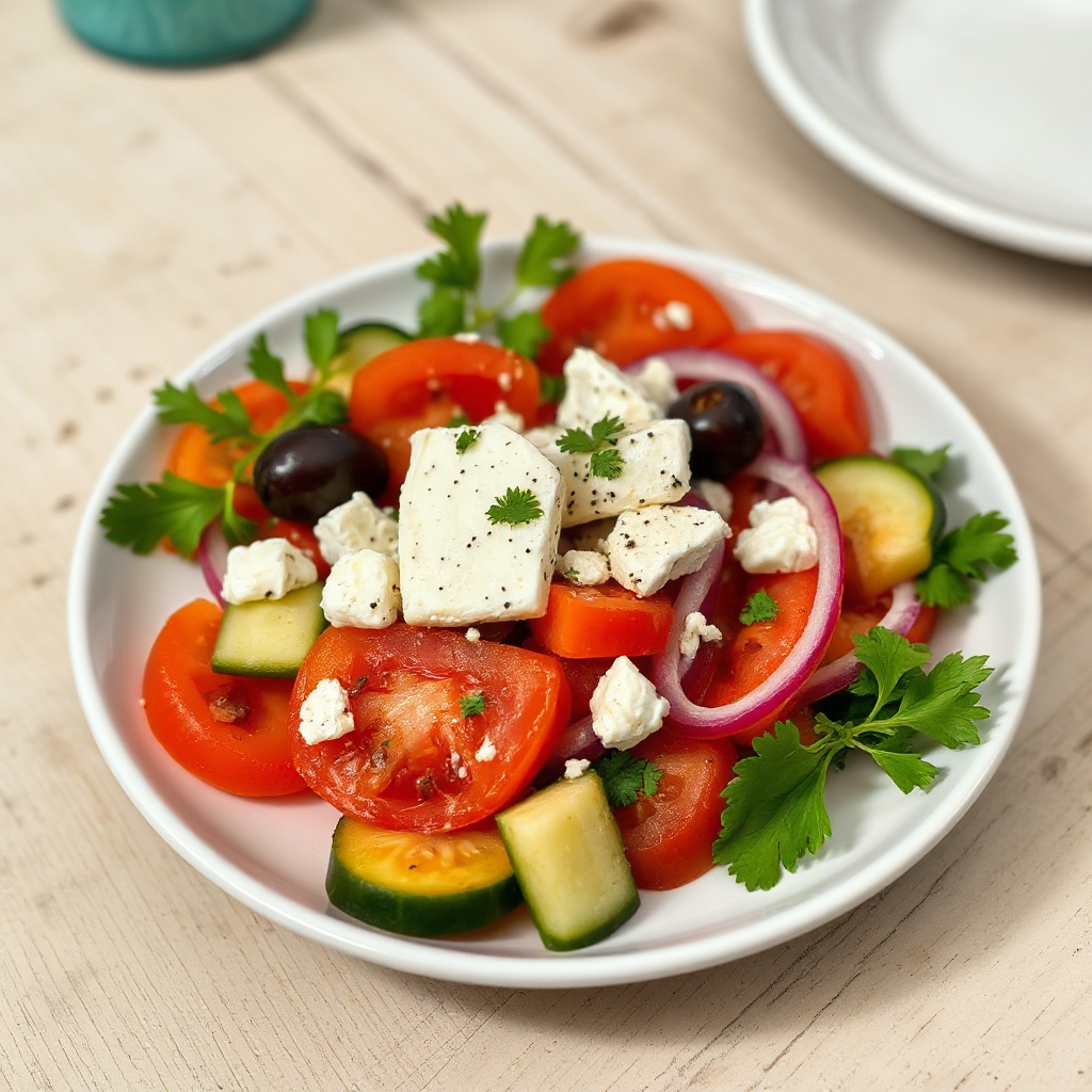 Mediterraner Tomaten- und Gurkensalat