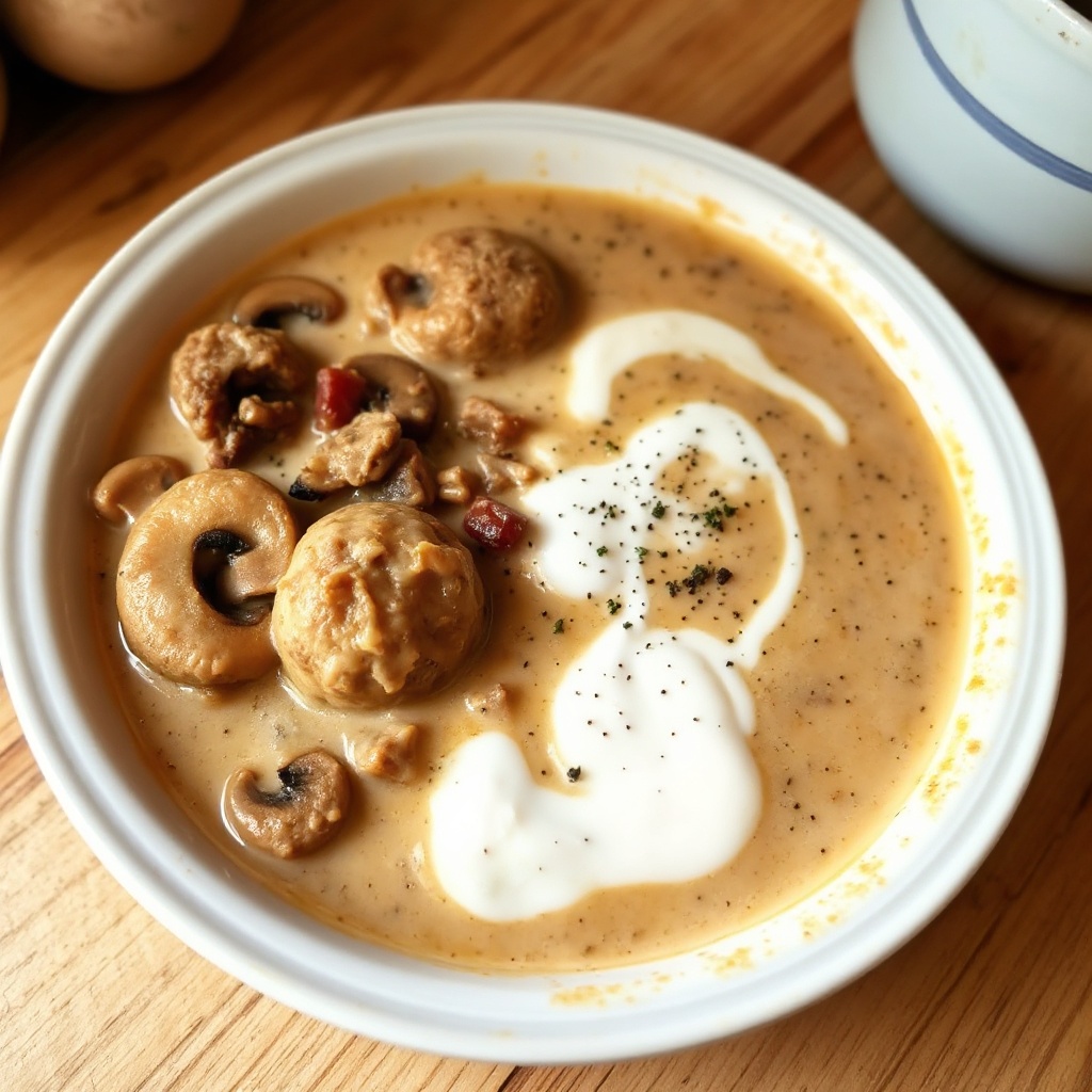 Creamy Mushroom and Beef Meatball Soup