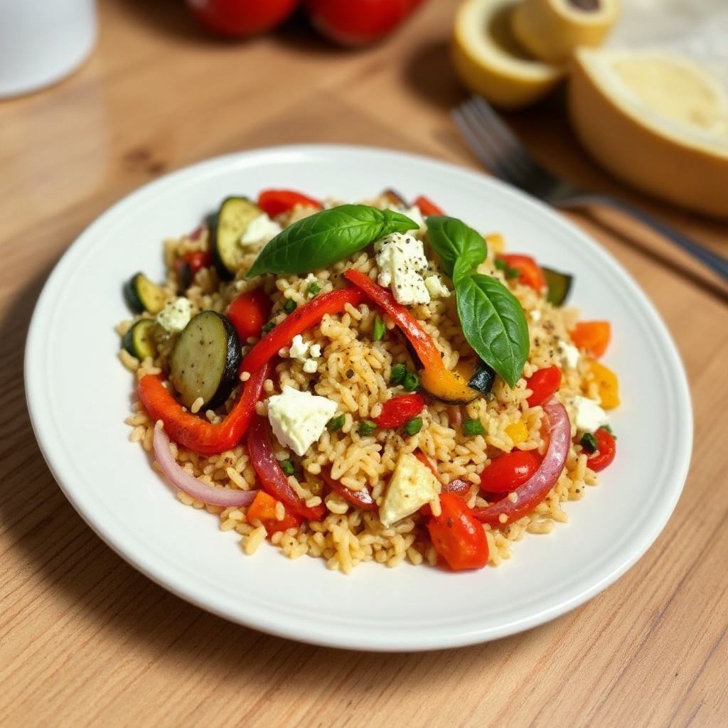 Mediterraner Orzo-Salat mit geröstetem Gemüse