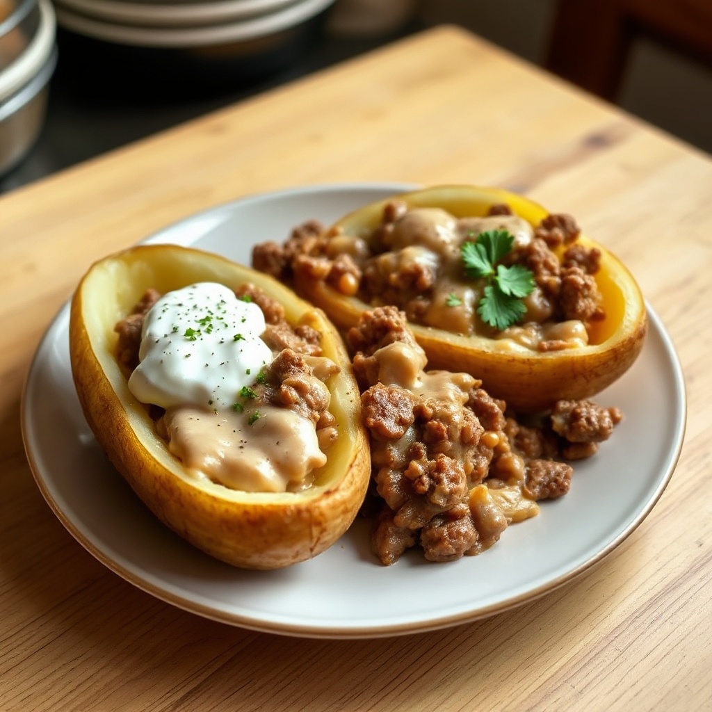 Creamy Beef Stroganoff Potato Boats
