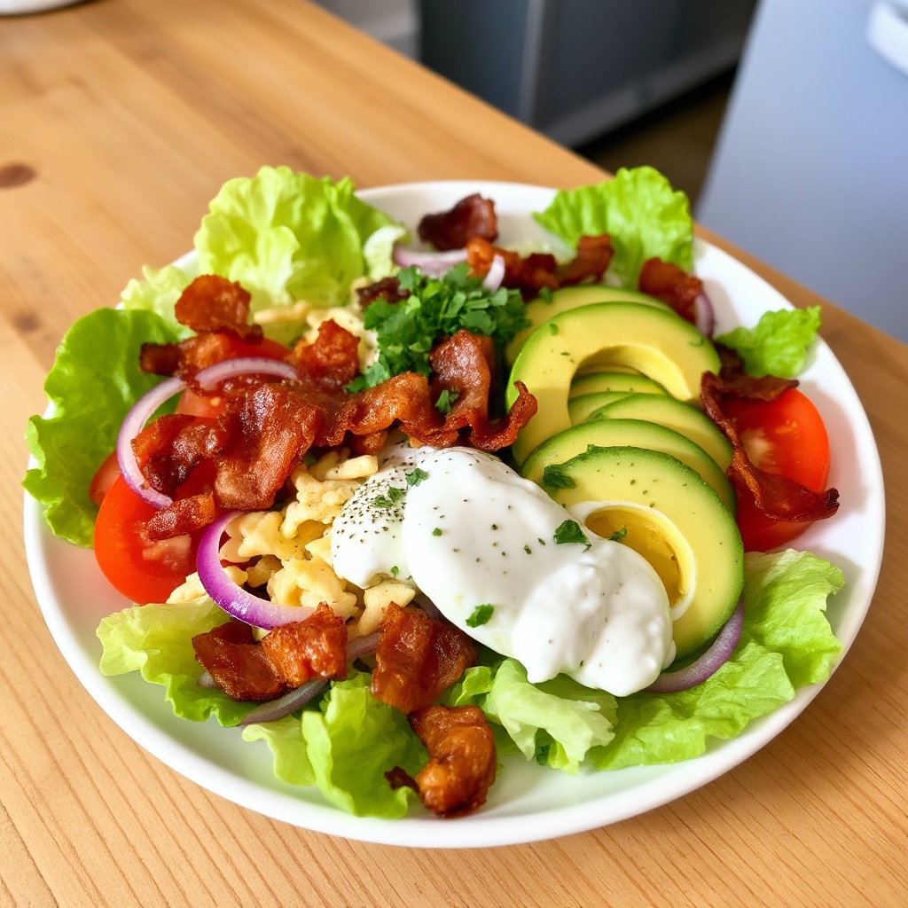 Knuspriger Speck-Avocado-Salat mit cremigem Kräuterdressing