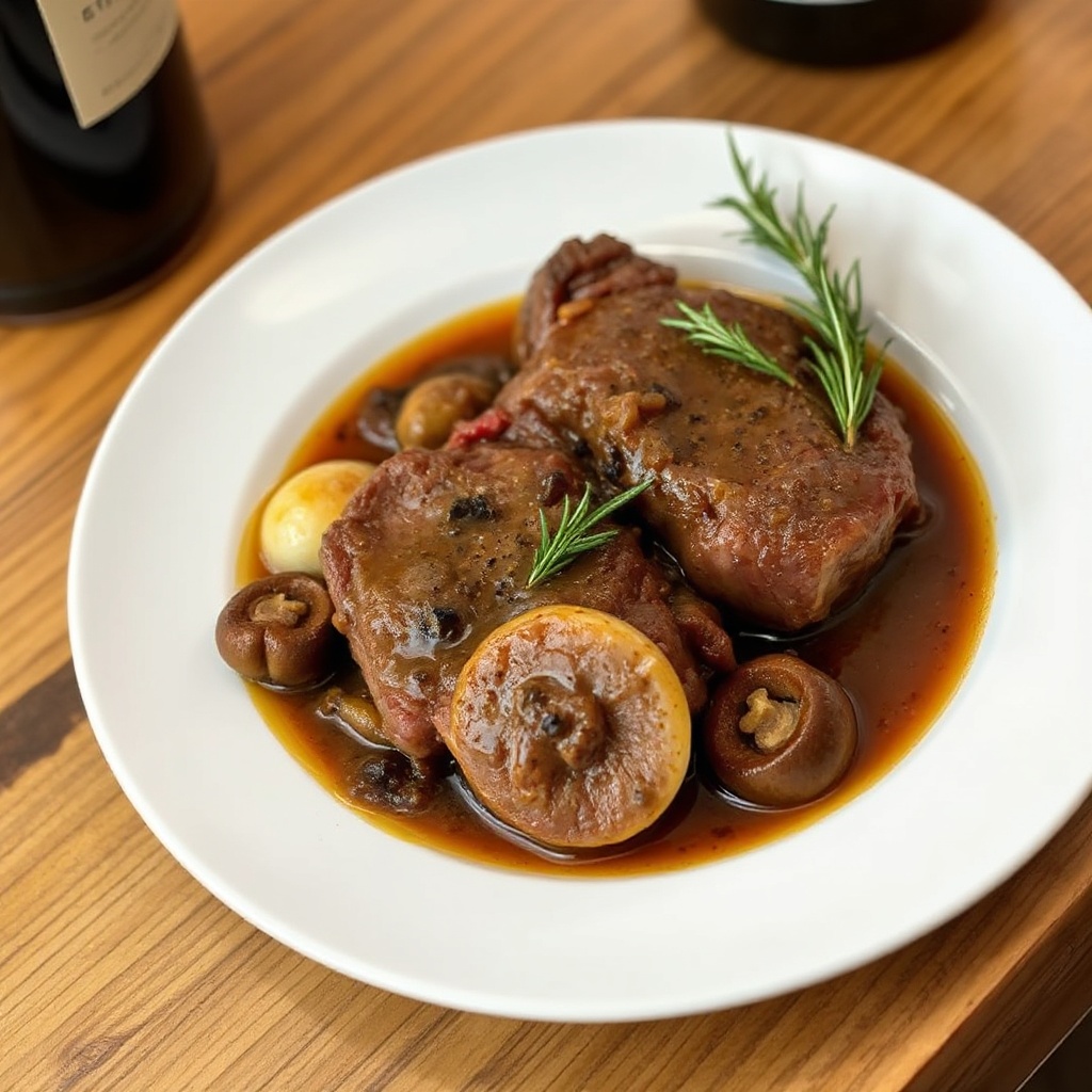 Geschmortes Rinderbraten mit Steinpilzsauce