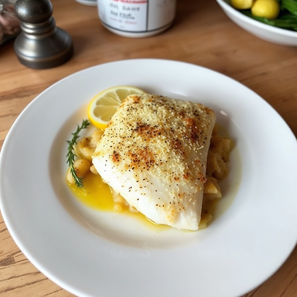Knuspriger Parmesan Heilbutt Auflauf