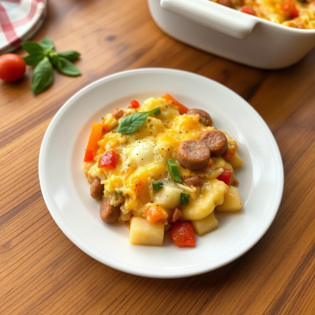 Herzhafte Wurst- und Gemüse-Frühstücksauflauf