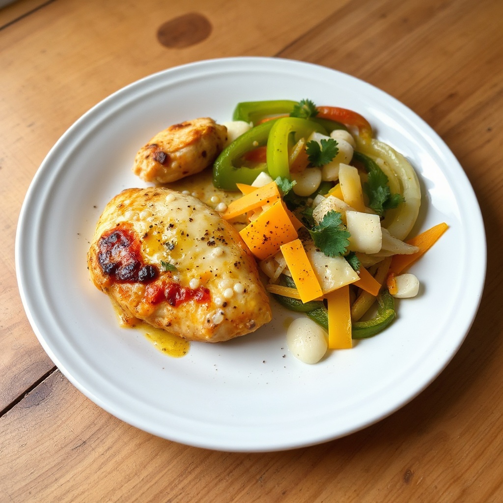 Zischendes Hähnchen mit Käse und Gemüse