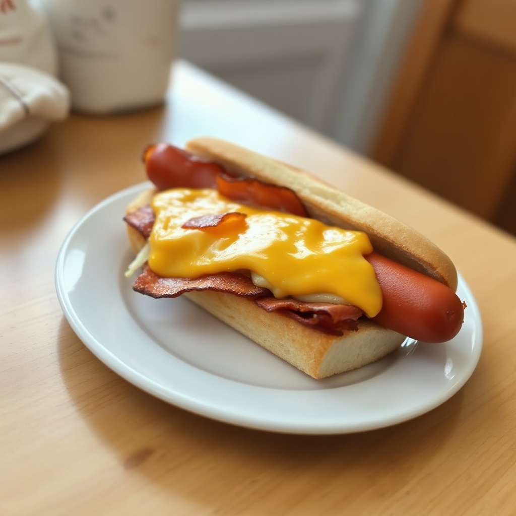 Käse-Bacon-Hot-Dog-Sandwich
