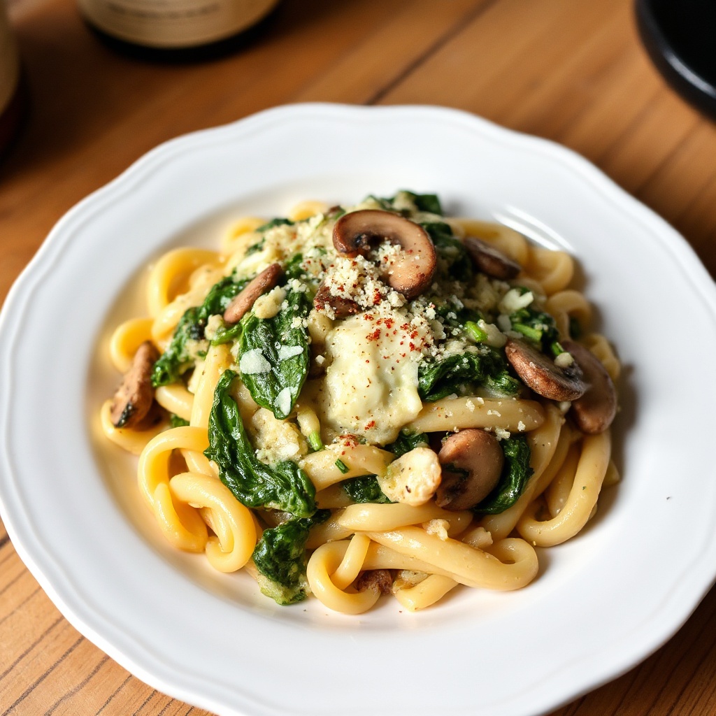 Cremige Spinat- und Pilz-Pasta-Auflauf