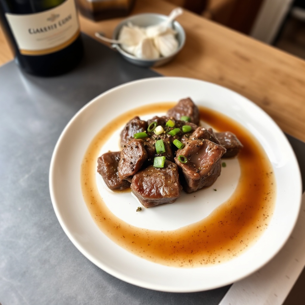 Manzo Saltato in Padella con Riduzione di Vino