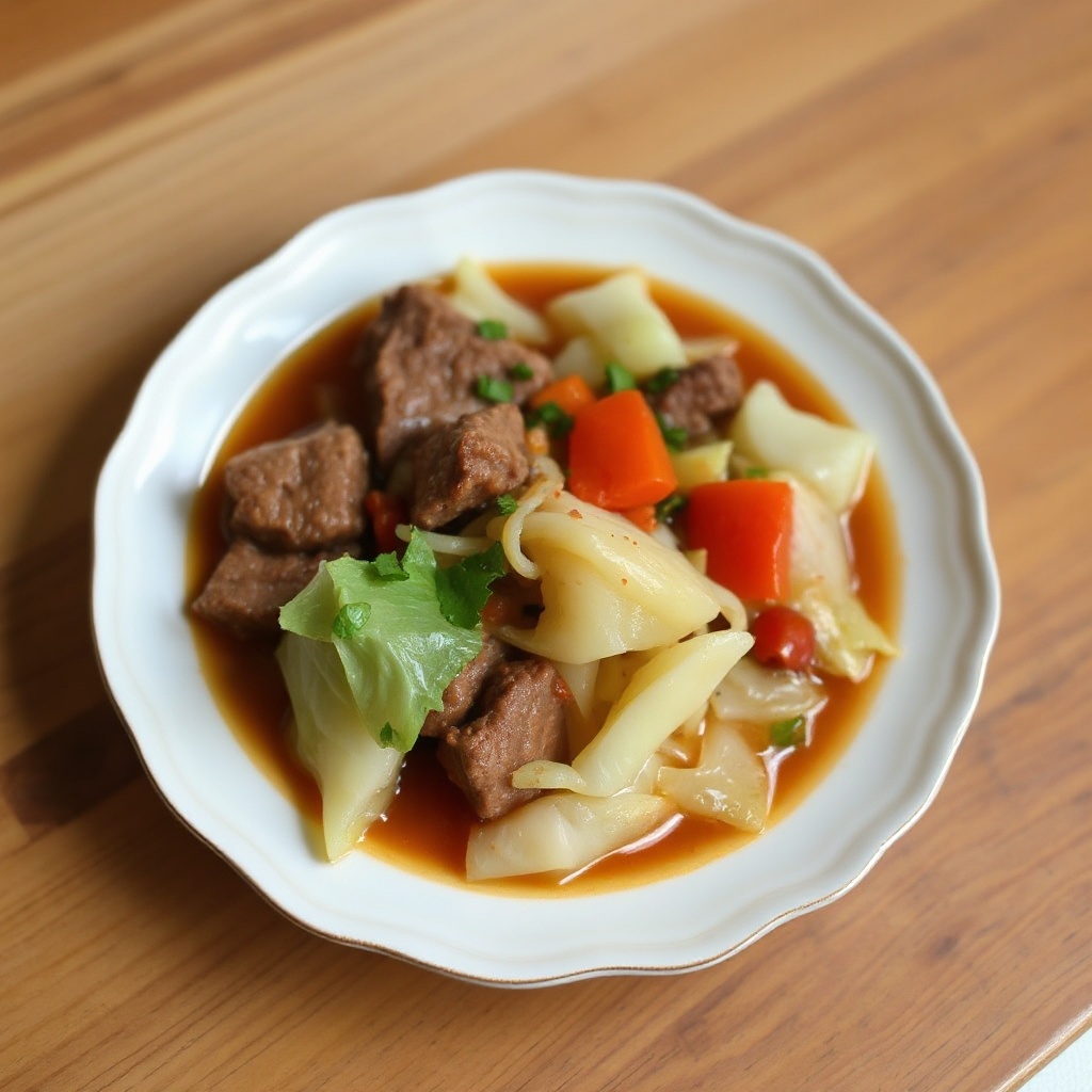Süße und würzige Kohl- und Rindfleischsuppe