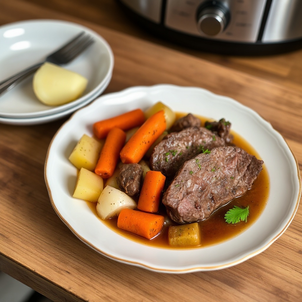 Langsam gekochter Rinderbraten mit Kräutern