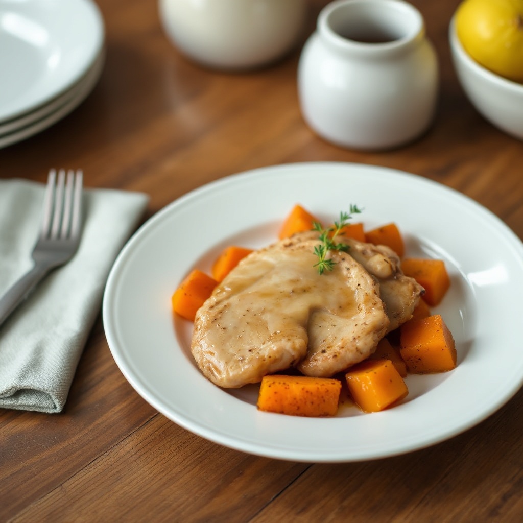 Zitronenglasierte Schweinekoteletts mit Süßkartoffel-Medley