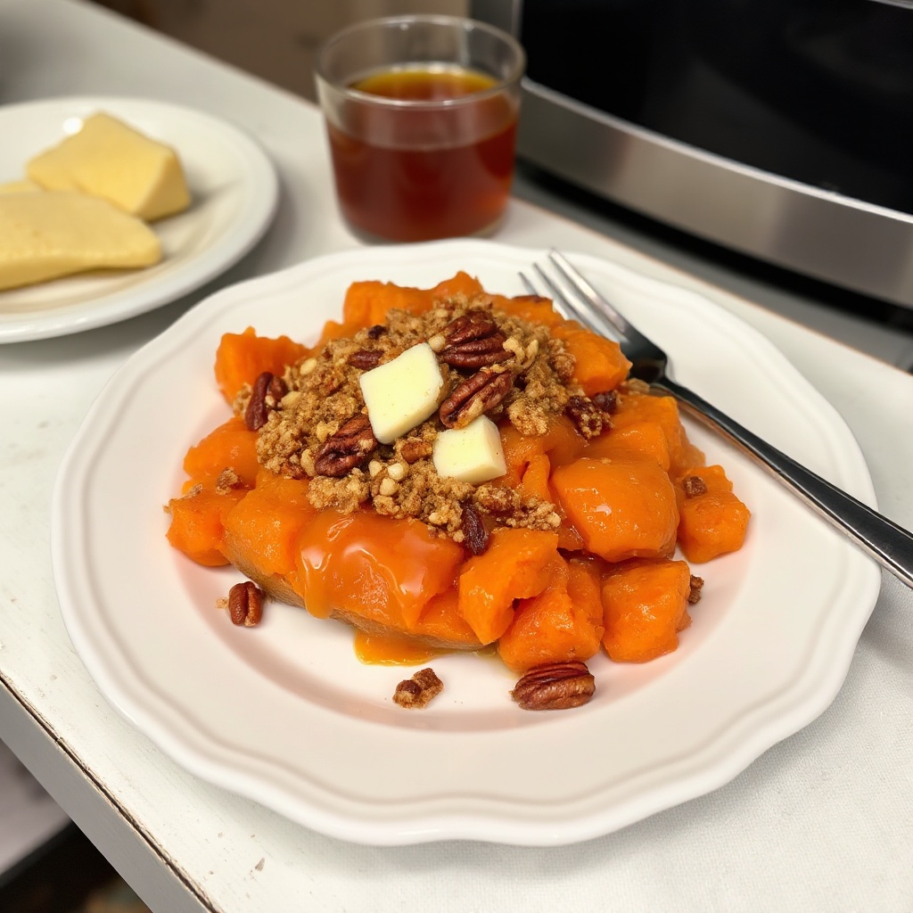 Lecker glasierte Süßkartoffeln mit knusprigem Topping