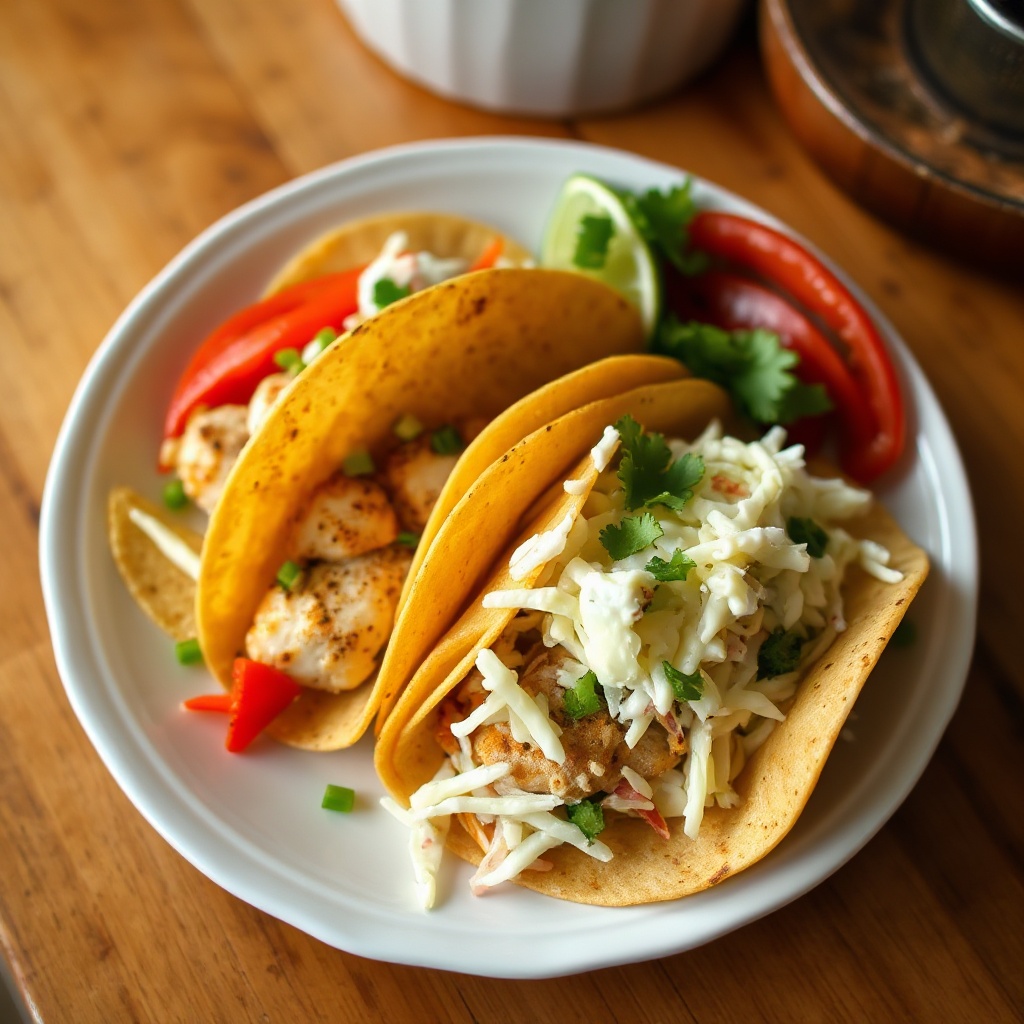 Tacos di Pesce Piccanti con Insalata Cremosa