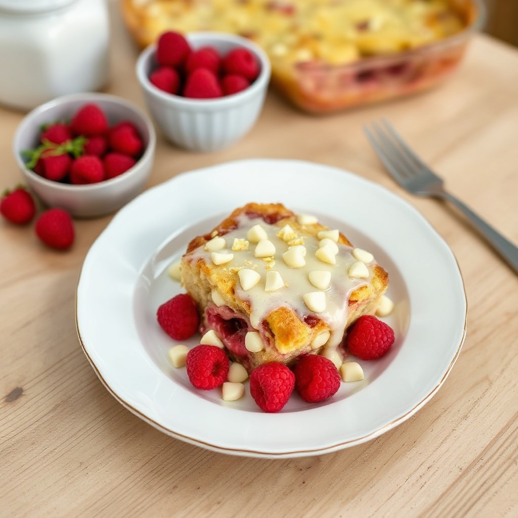 Dekadenter Weißer Schokoladen-Himbeer-Brotpudding