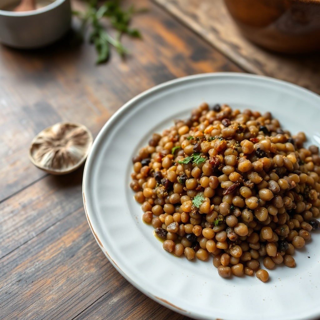 Gewürzter Linsensalat mit aromatischem Olivenöl