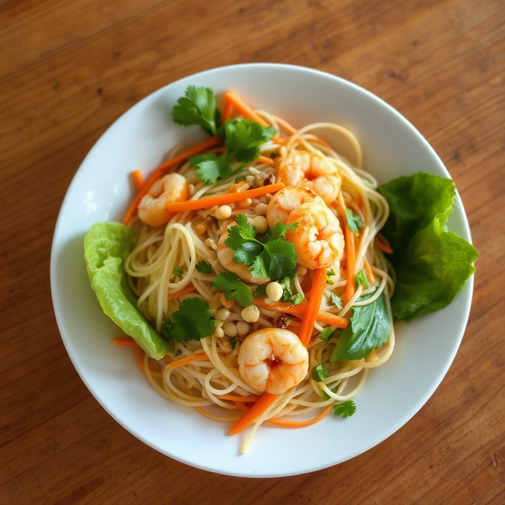 Würziger Garnelen- und Nudelsalat