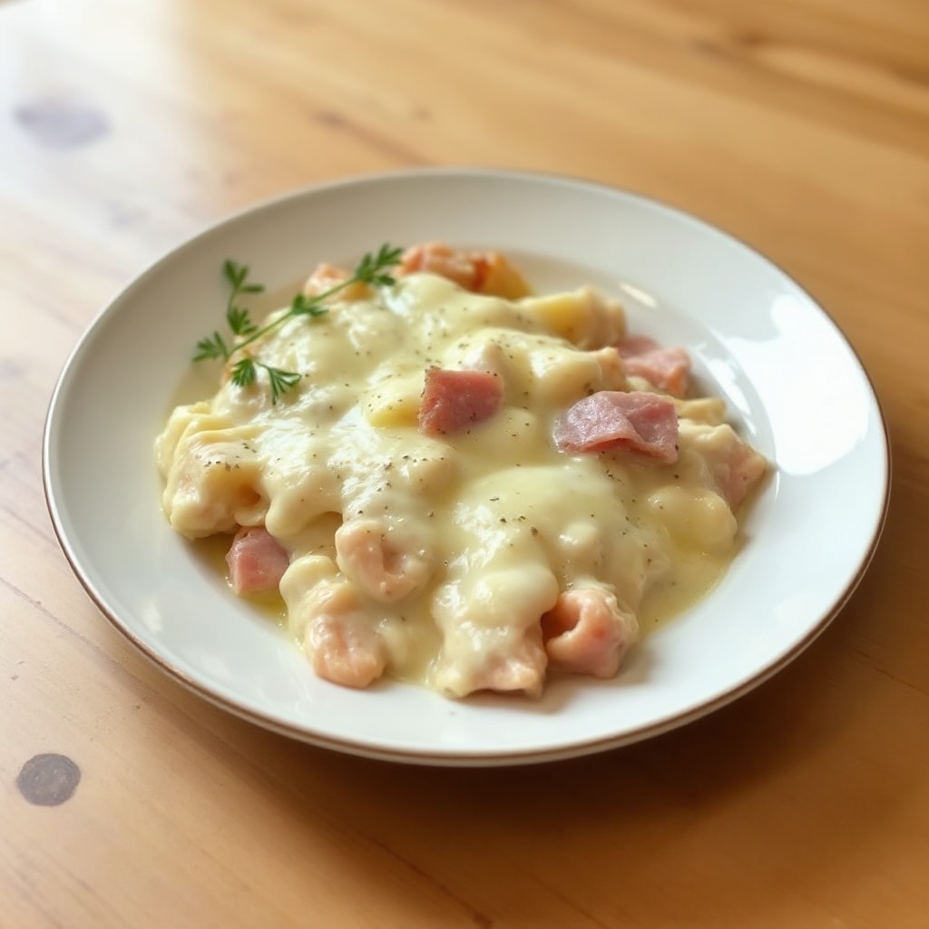 Cremiger Hähnchen- und Schinkenauflauf