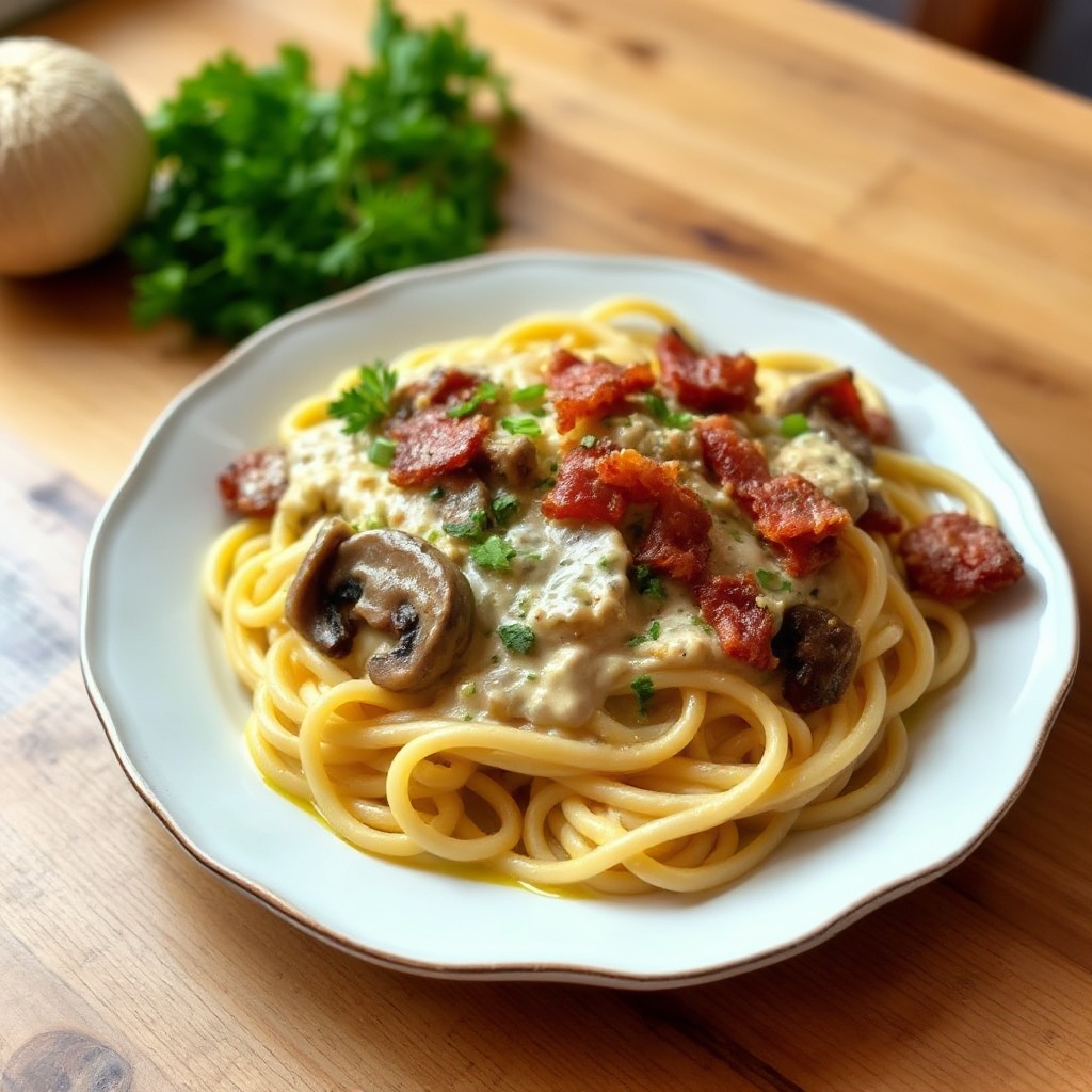 Creamy Bacon and Mushroom Pasta Delight