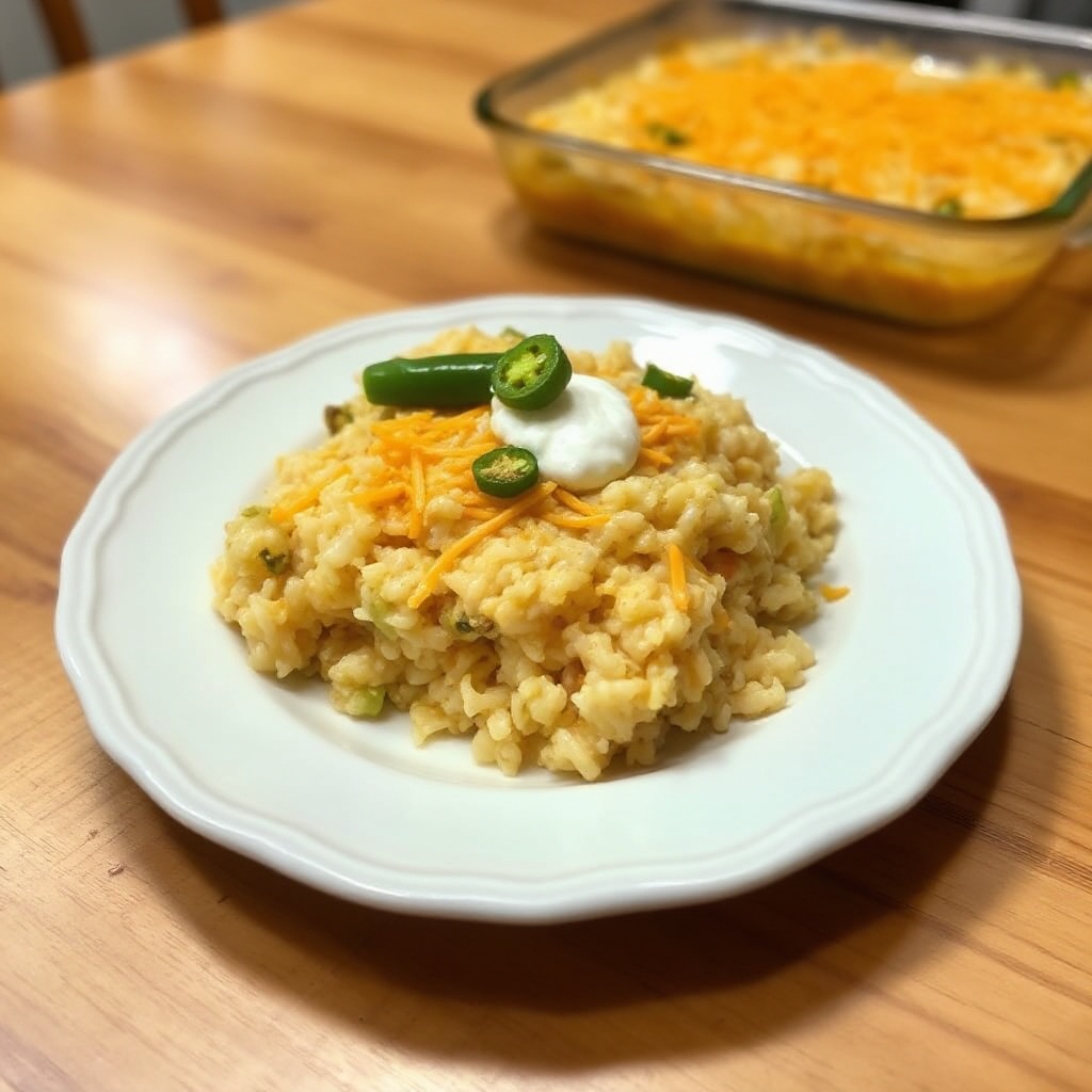 Cheesy Green Chile Rice Casserole