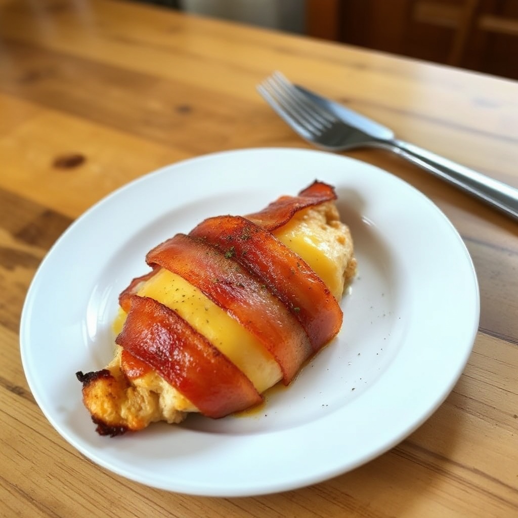 Mit Käse gefülltes Hähnchen, umwickelt mit knusprigem Speck