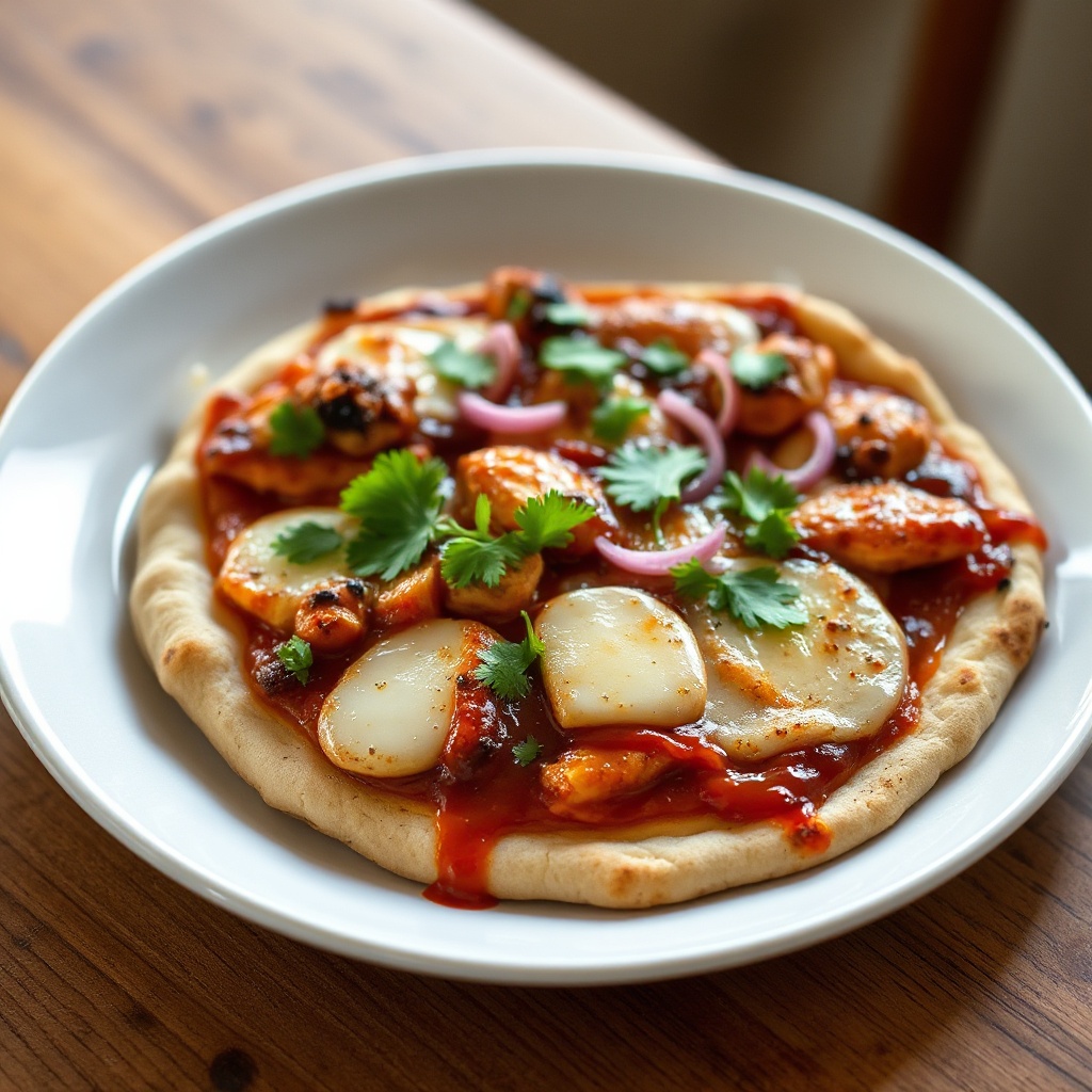Gegrillte BBQ-Hühnchen-Pizza mit frischem Koriander