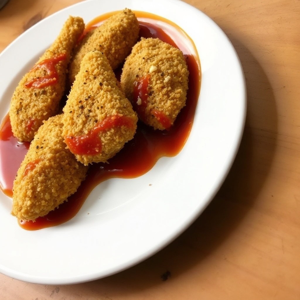 Knusprige Hähnchenstreifen mit würziger Süßsauce