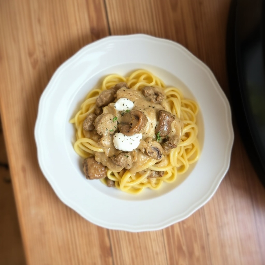 Langsame Kochcreme Rindfleisch Stroganoff