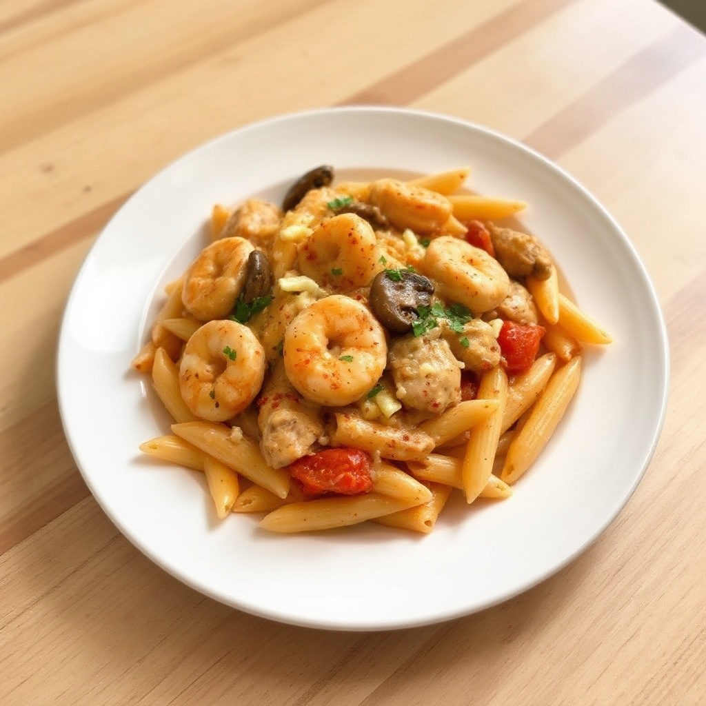 Cremige Cajun Garnelen- und Hühnchen-Pasta