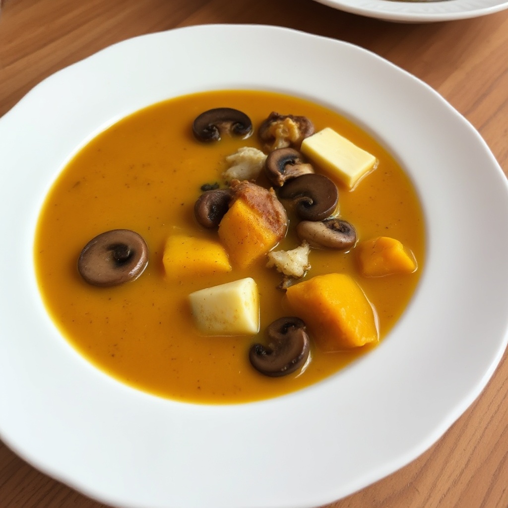 Gewürzte Kürbis- und Pilzsuppe