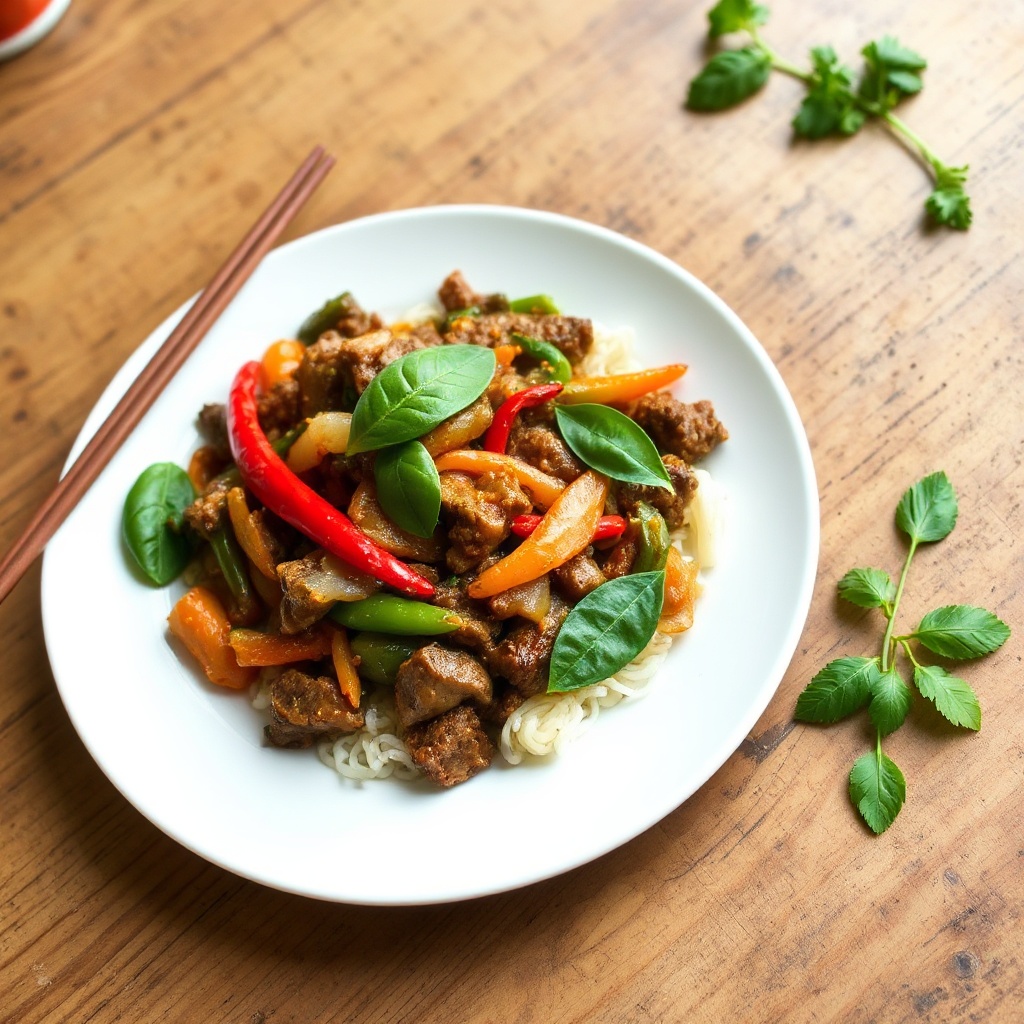 Saltato di Manzo Piccante con Basilico Thai