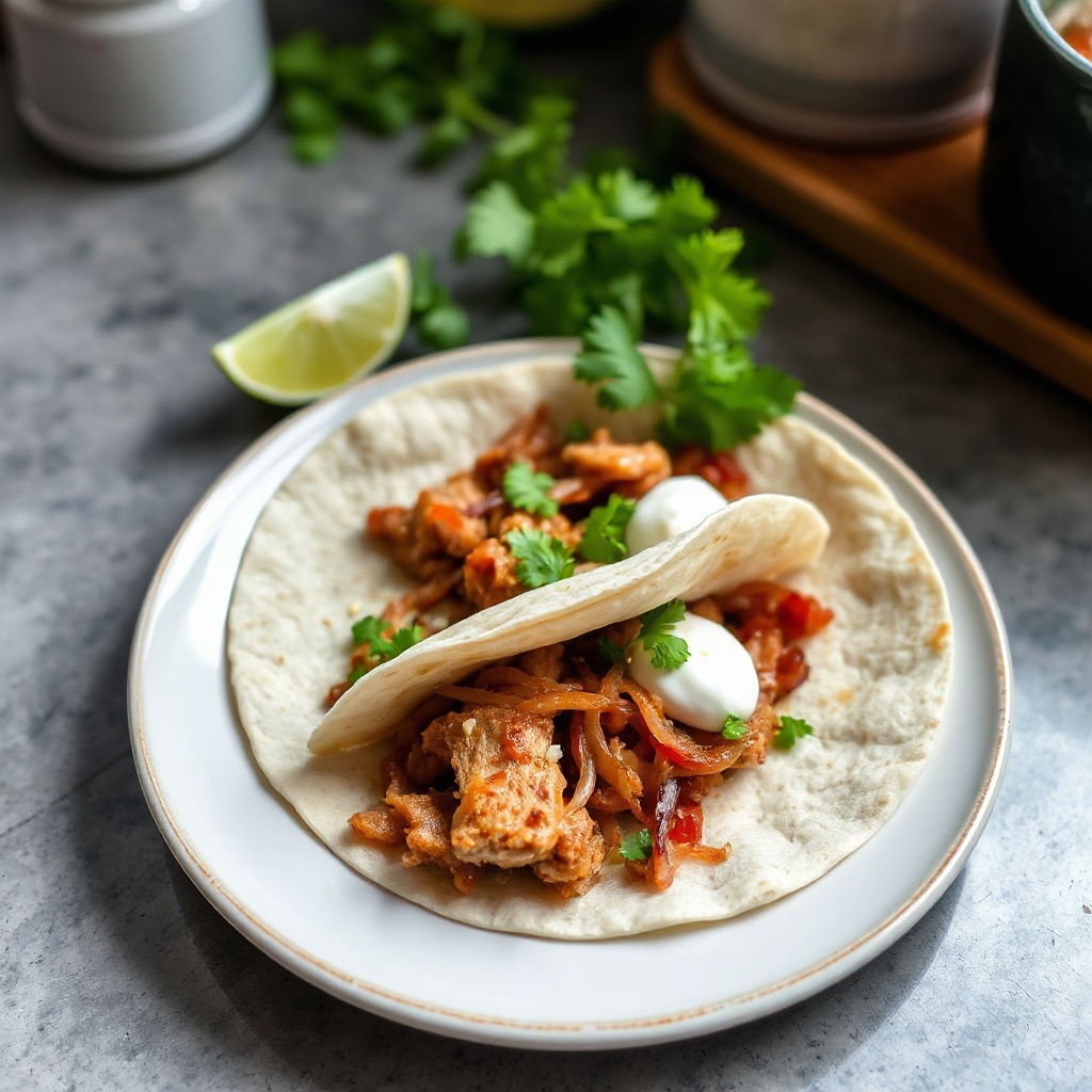 Würzige Schweinefleisch-Tortilla-Wraps mit karamellisierten Zwiebeln