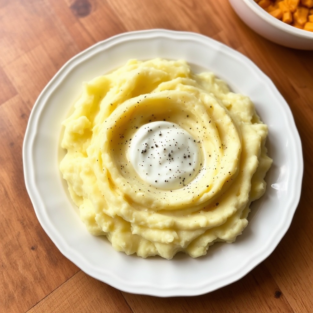 Cremige Kartoffelpüree zum Voraus mit einem Cheddar-Twist