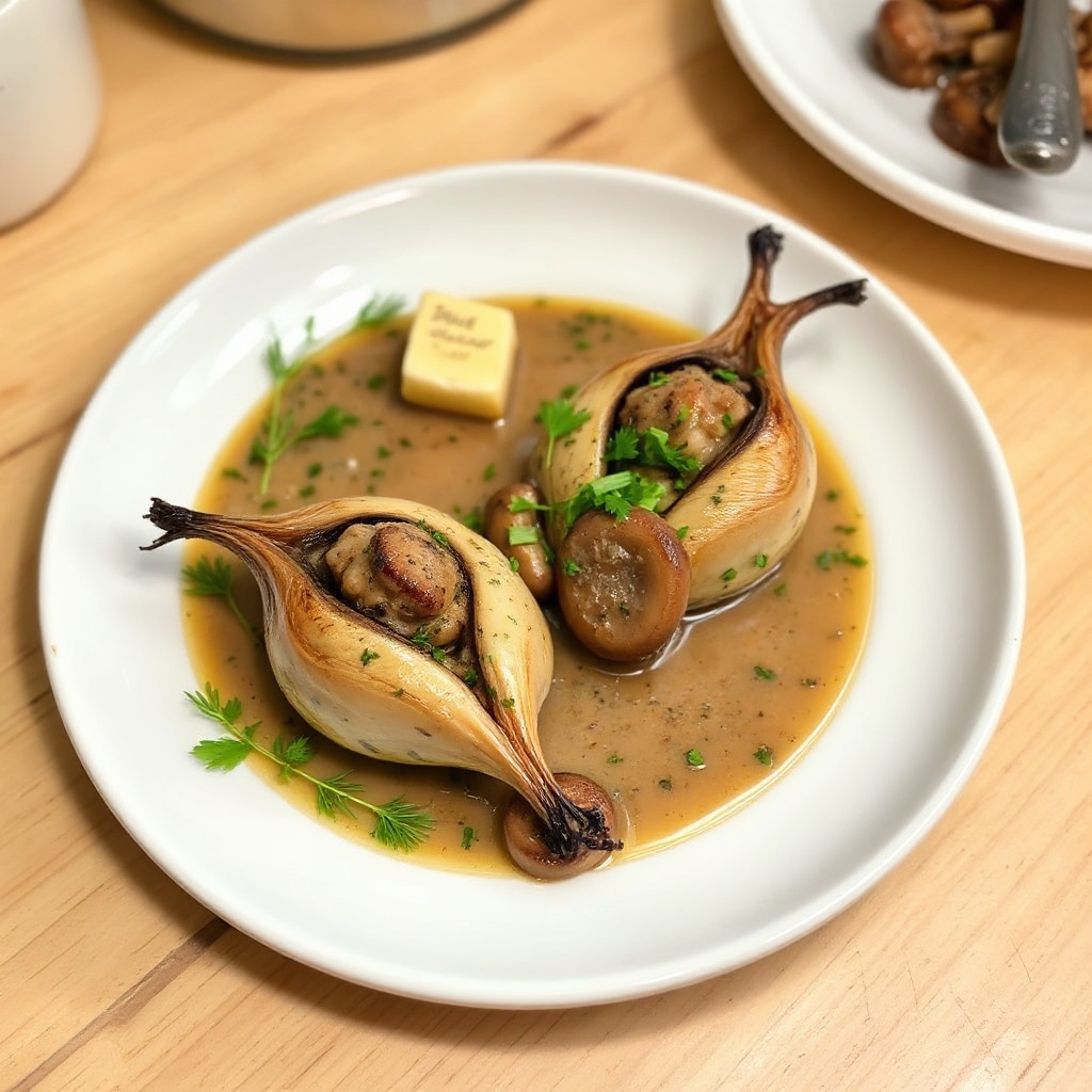 Mit Kräutern gefüllte geröstete Wachtel mit Pilzsauce